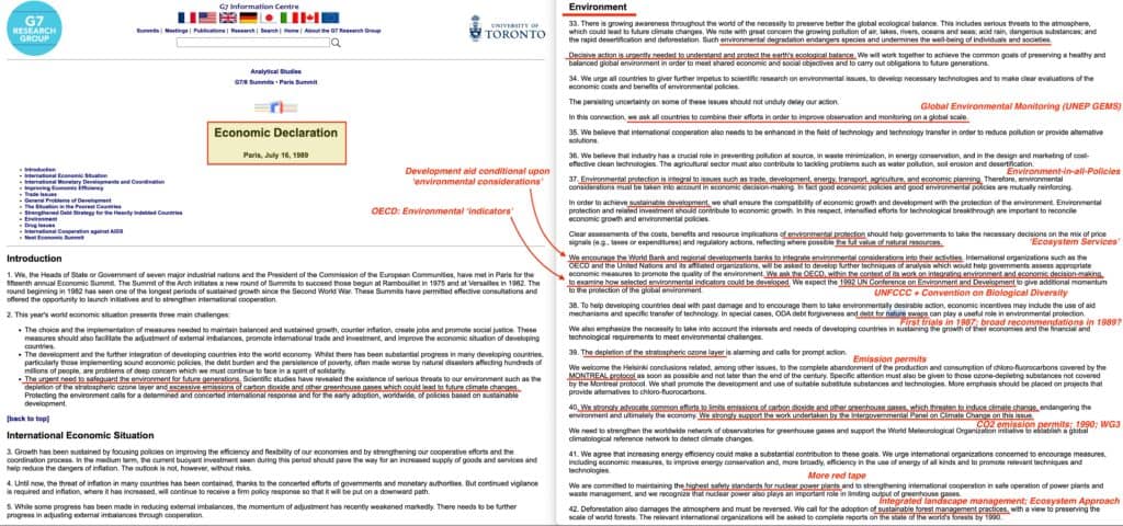 Screenshot G7 Verdrag 1989 Parijs Paragraaf 38 over Debt for Nature Swaps